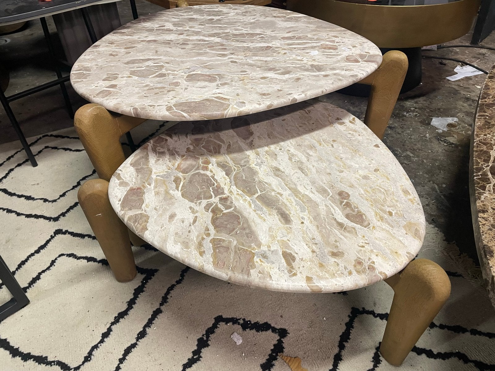 Bijzettafel set organische vorm echt marmer mangohout bkeuze, Nieuw, 55 tot 75 cm, Overige vormen, Hout