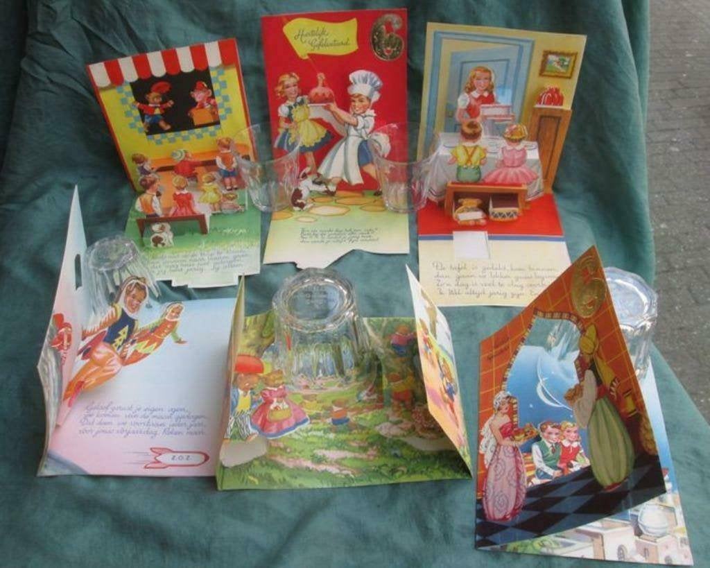 6 opzet-kaarten jaren 50 Of pop up kaarten verjaardag, Ophalen of Verzenden, 1940 tot 1960, Ongelopen, Kinderen
