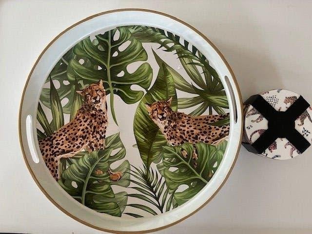 Kunststof dienblad panter / luipaard /cheeta. + onderzetters, Ophalen, Nieuw, Rond, Kunststof