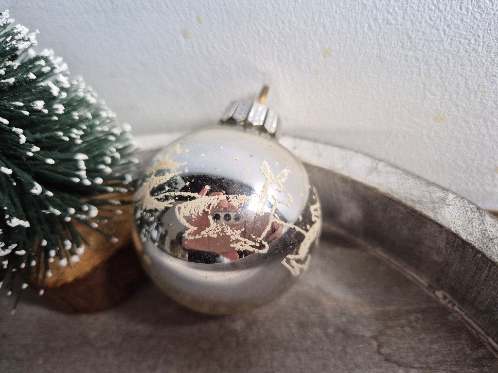 Vintage kerstbal zilver rendieren klein 545, *, Gebruikt, *, Ophalen of Verzenden