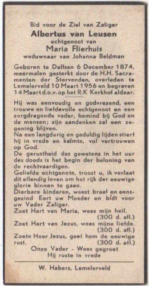 Albertus van Leusen 1874 Dalfsen + 1956 Lemelerveld, 81 jr, Ophalen of Verzenden