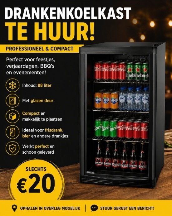 Drankenkoelkast huren Professionele koelkast 88L €20, Partygalaxyshop@hotmail.com, Zonder vriesvak, Nieuw, Oldenzaal