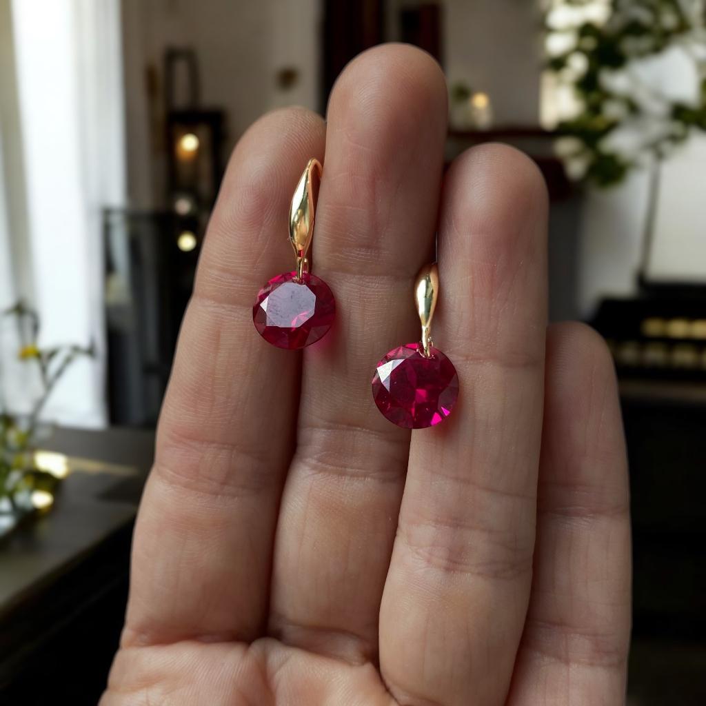 Oorbellen robijn verguld 14k, Overige materialen, Hangers, Nieuw, Ophalen of Verzenden