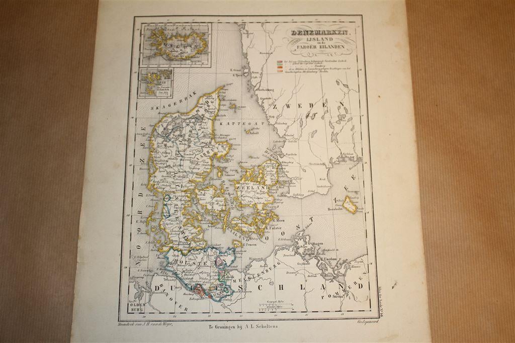 Zeldzame antieke kaart - Denemarken, IJsland - 1860 !!, Gelezen, Ophalen of Verzenden, Landkaart, 1800 tot 2000