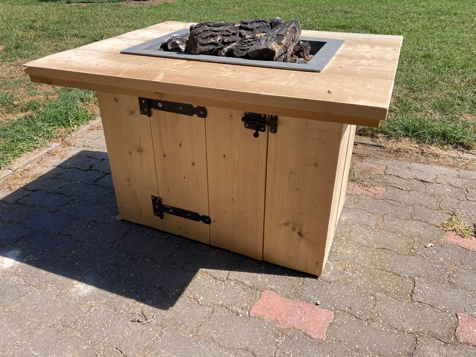 Houten vuurtafel met brander - 95x80x65 cm, Ophalen of Verzenden, Zo goed als nieuw, Vuurkorf