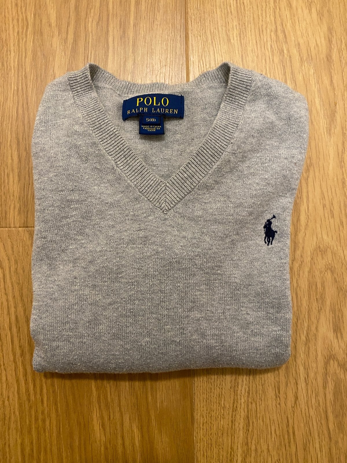 Polo Ralph Lauren V-hals trui grijs maat S (ong. 8 jaar), Ophalen of Verzenden, Zo goed als nieuw, Maat 46 (S) of kleiner, Grijs