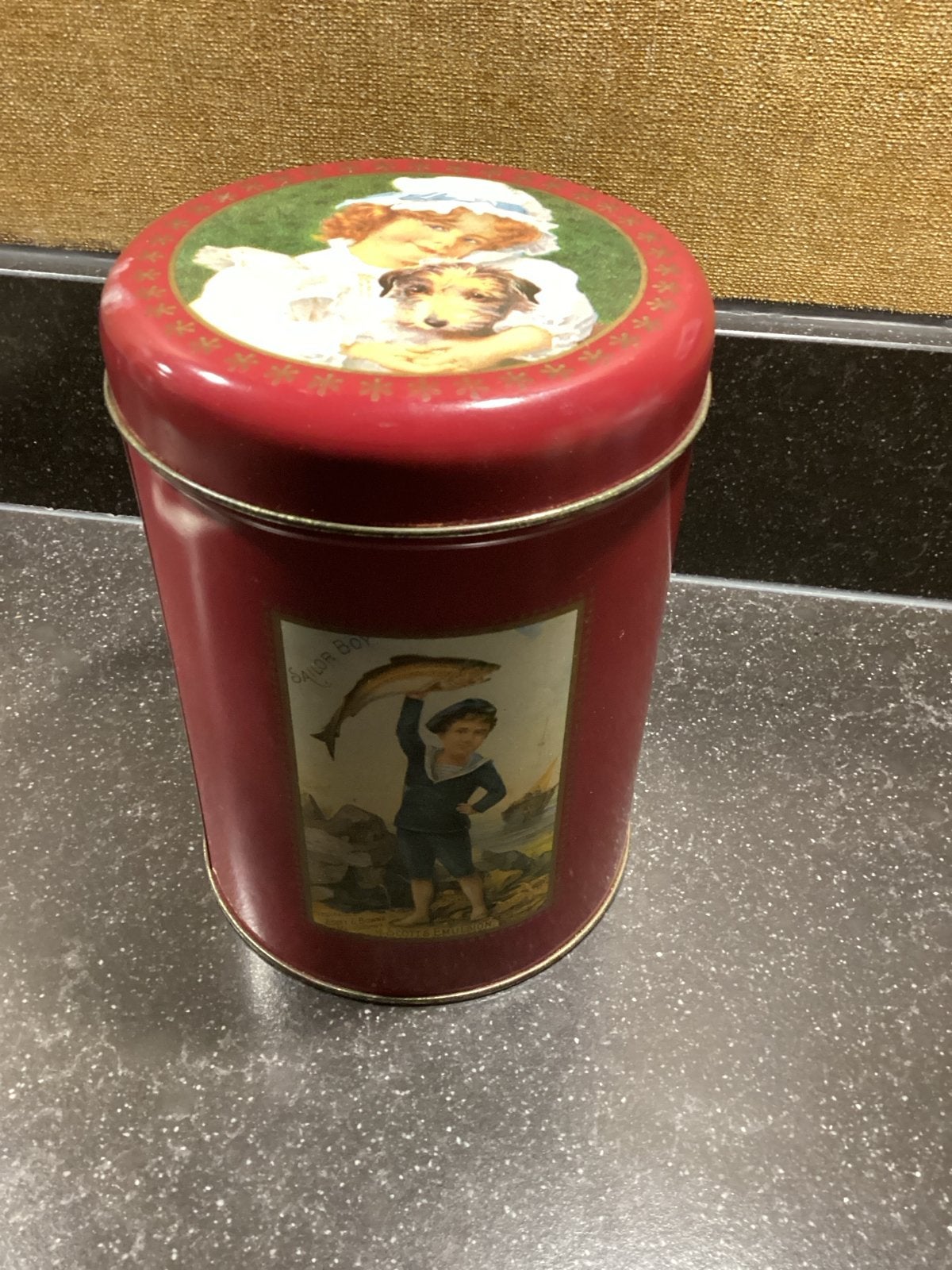 Vintage Rode Blikken Bus met Kinderillustraties, Verzamelen, Ophalen, Gebruikt, Koek(jes), Overige merken