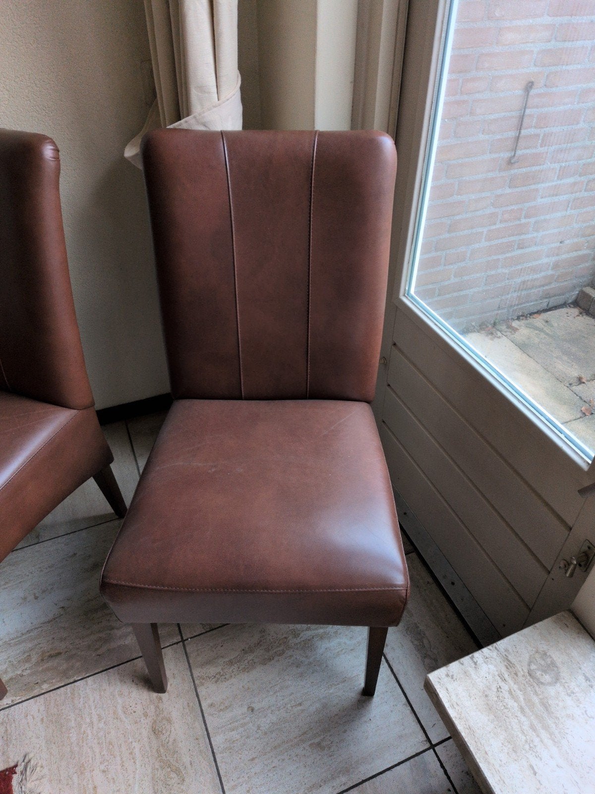 6 bruine eetkamerstoelen - zo goed als nieuw, Overige materialen, Bruin, Ophalen of Verzenden, Zo goed als nieuw