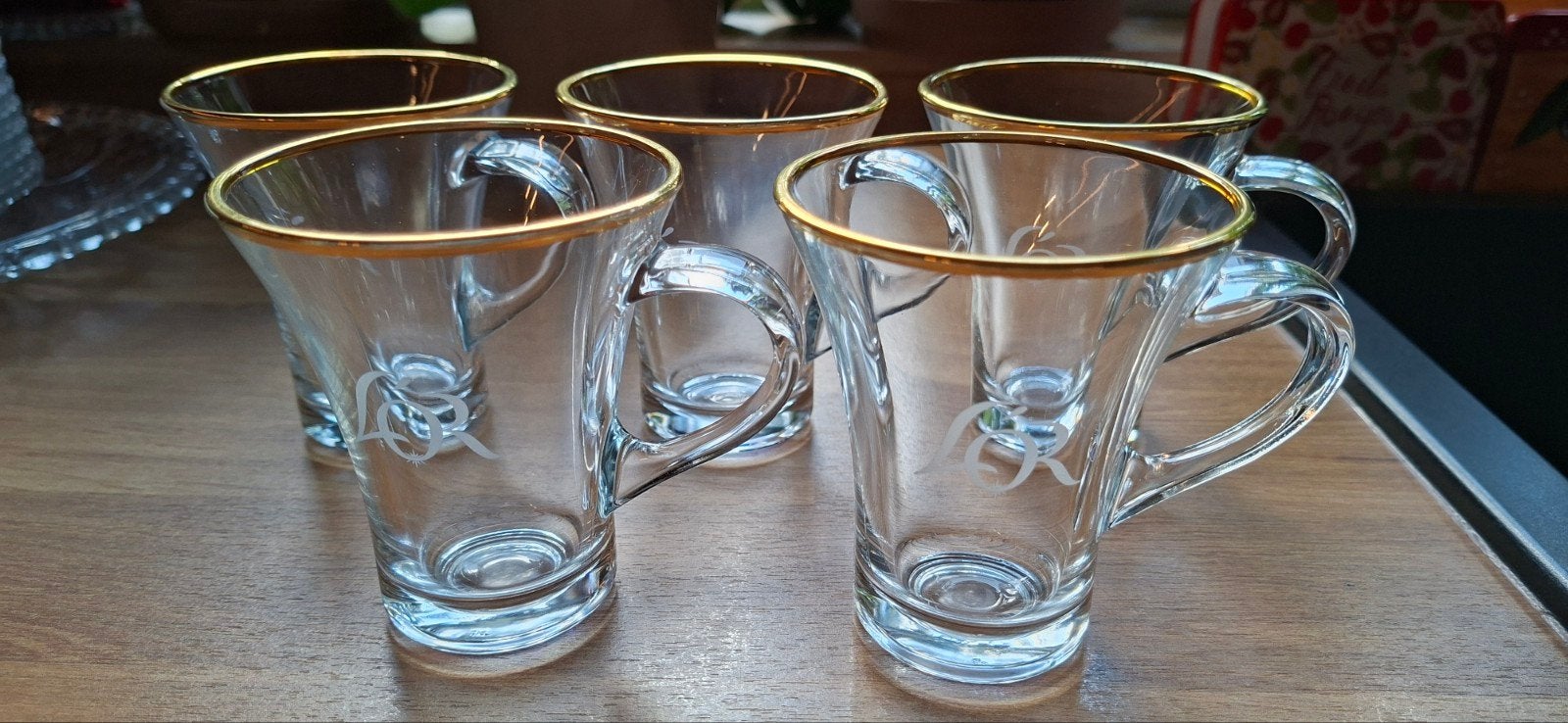 Luxe L'OR koffie glazen met gouden rand (5x), Verzamelen, Ophalen of Verzenden, Zo goed als nieuw, Overige typen