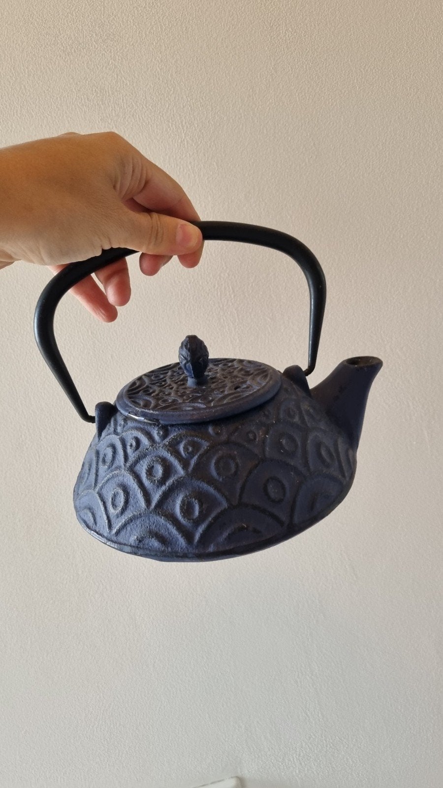 Gietijzeren theepot met filter - Donkerblauw, Huis en Inrichting, Blauw, Zo goed als nieuw, Metaal, Overige merken