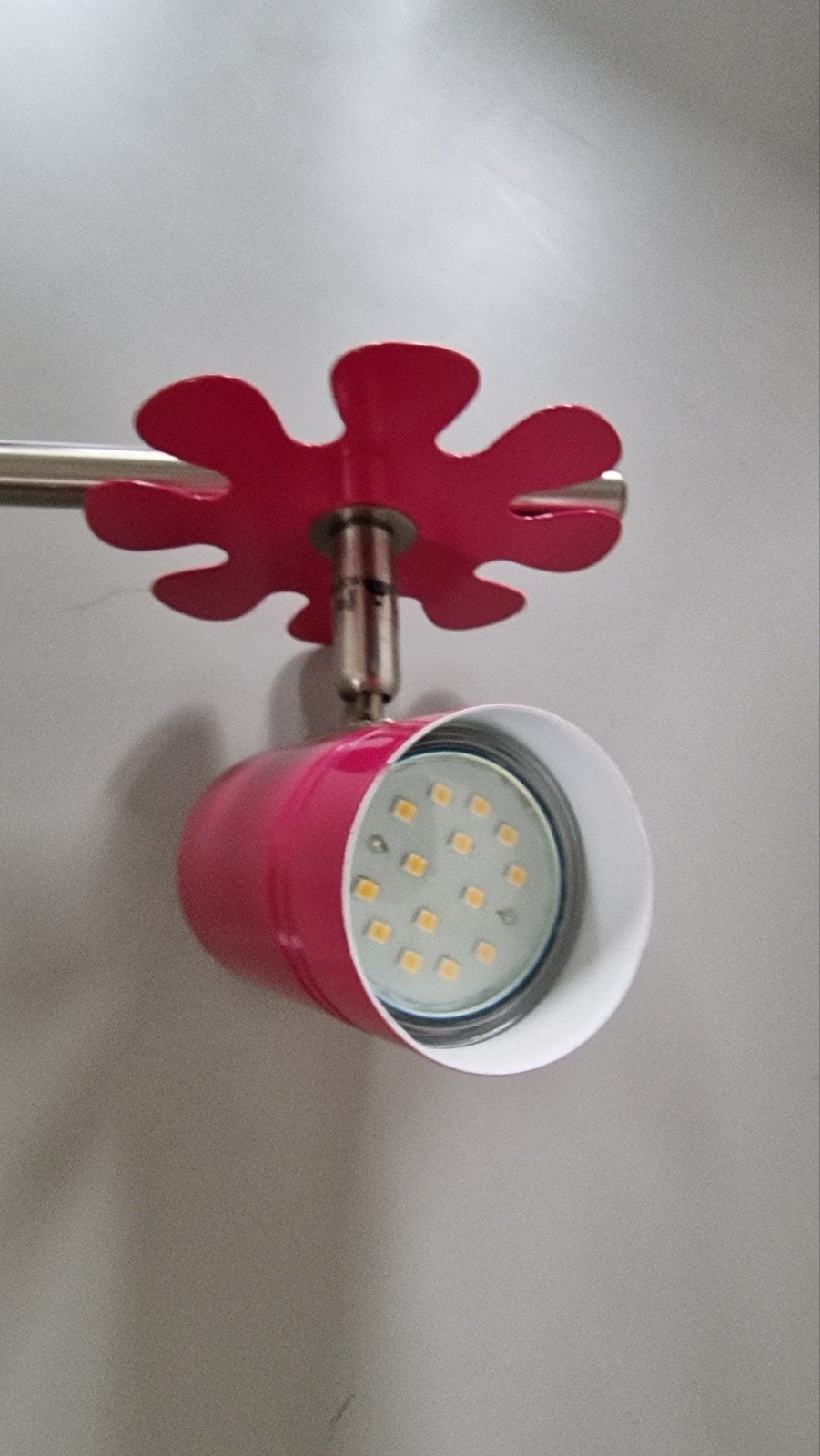 Plafondlamp 3 LED spots fuchsia bloem meisjeskamer, Ophalen, Gebruikt, Roze, LED