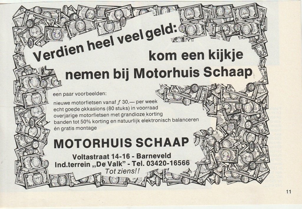 Retro reclame 1983 Motorhuis Schaap Barneveld verdien geld, Verzenden, Overige typen