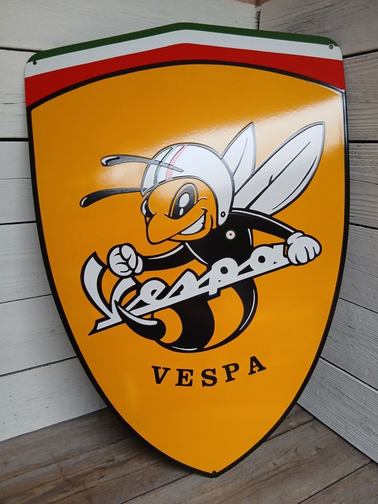 Zwaar handgemaakt emaille reclamebord van Vespa, 65x45 cm., Reclamebord, Onbekend, Ophalen of Verzenden, Zo goed als nieuw