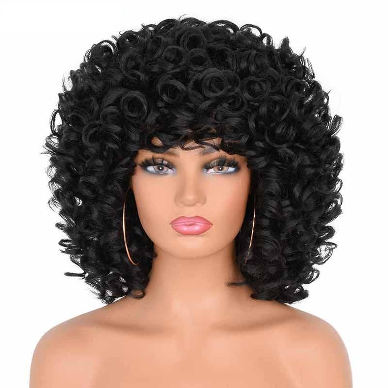 Zwarte Korte Afro Pruik Haar Dames Vrouwen Krullen Zwart, Verzenden, Nieuw, Pruik of Haarverlenging
