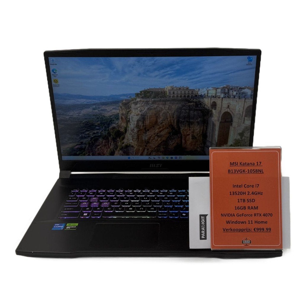 MSI Katana 17 B13VGK-1058NL Gaming Laptop |, 2 tot 3 Ghz, Qwerty, Dordrecht@usedproducts.nl, Toulonselaan 72