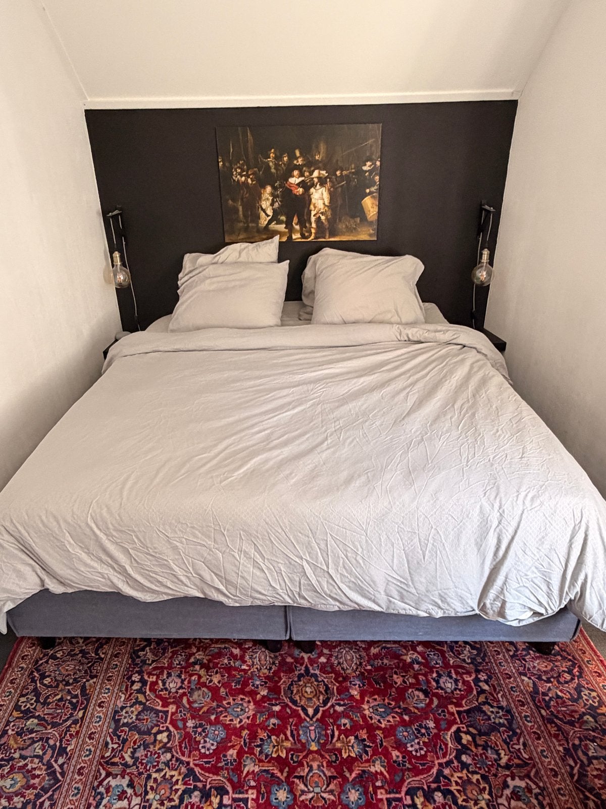 Tweepersoons boxspring met matrassen - 180x200 cm, Ophalen, Gebruikt, Blauw, Tweepersoons