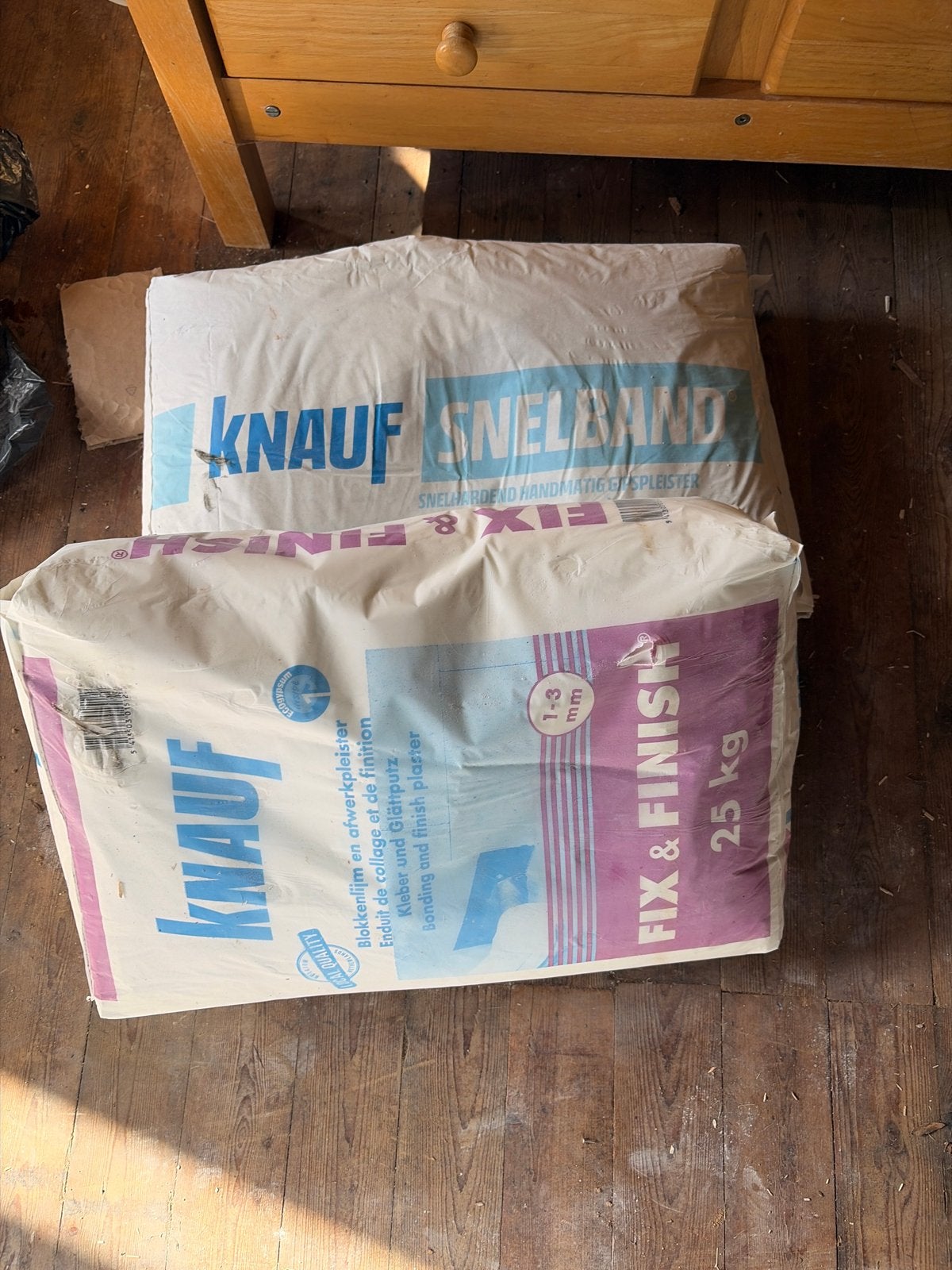 Knauf Snelband en Fix & Finish pleister - 25 kg zakken, Ophalen, Nieuw