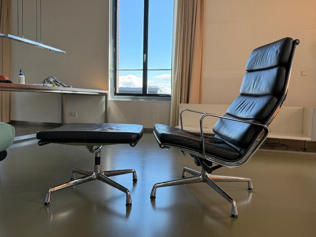 Vitra Soft Pad Chair 222+223 Hocker De Ultieme Set Topstaat!, Ophalen, Zo goed als nieuw, Leer