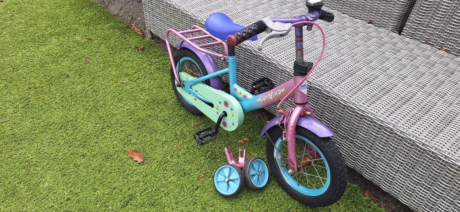 Kinderfiets 12 inch met zijwieltjes - Roze/Paars/Blauw, Ophalen, Zijwieltjes, Gebruikt, Minder dan 16 inch