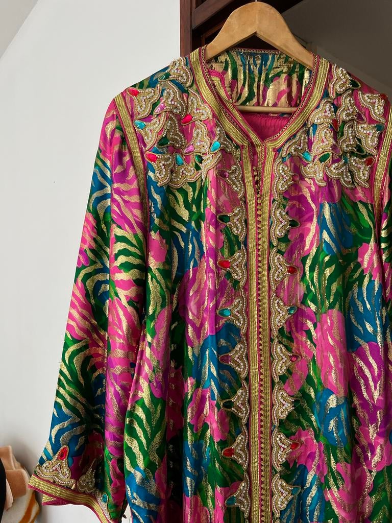 Kaftan met kleurrijke print, Kleding | Dames, Gelegenheidskleding, Gedragen, Overige typen, Maat 46/48 (XL) of groter, Roze, Ophalen of Verzenden