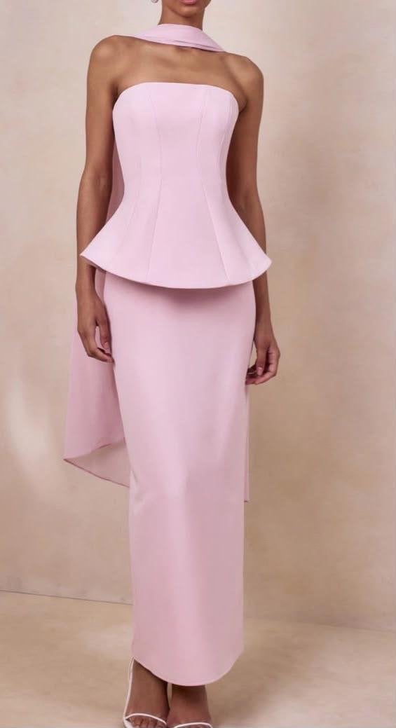 Roze galajurk met peplum top en lange rok, Kleding | Dames, Jurken, Maat 38/40 (M), Verzenden, Nieuw, Roze