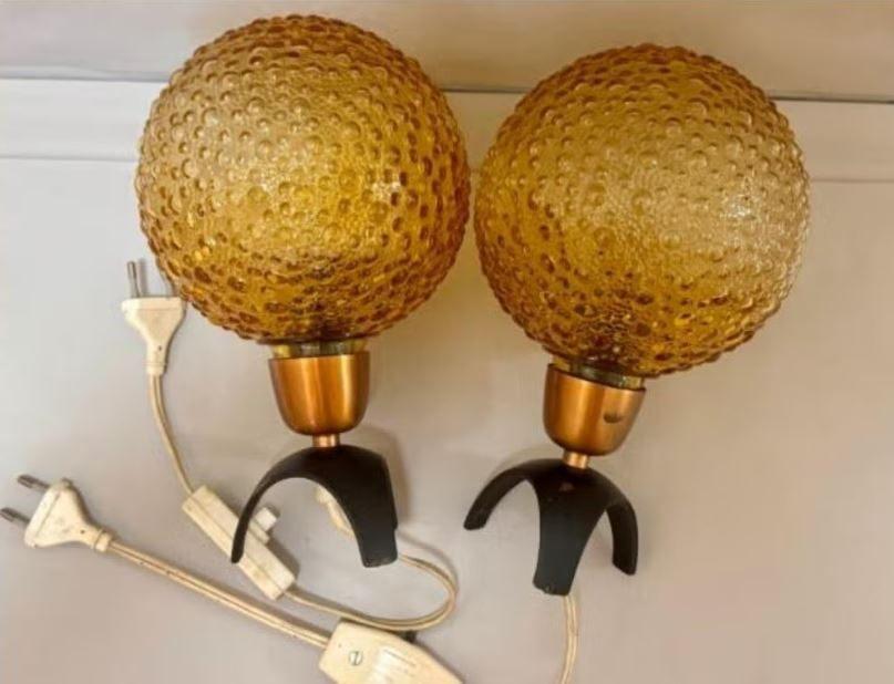 vintage set nachtlampjes mid-century, Ophalen, Gebruikt, Glas