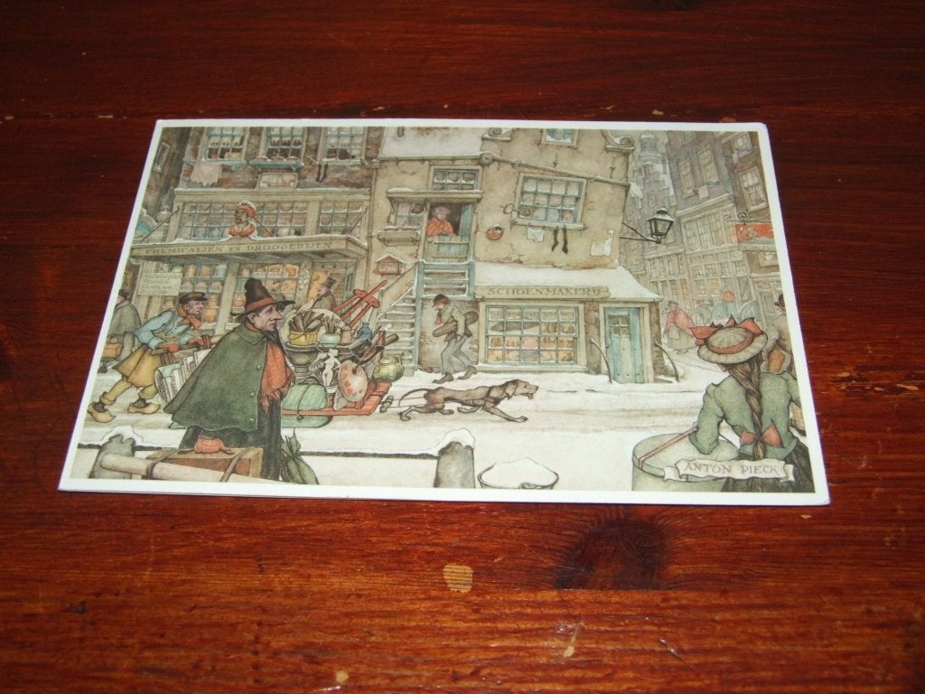 85- Anton Pieck kaart - Wintertafereel met straatverkopers, 1960 tot 1980, Gebruikt, Verzenden, Prent