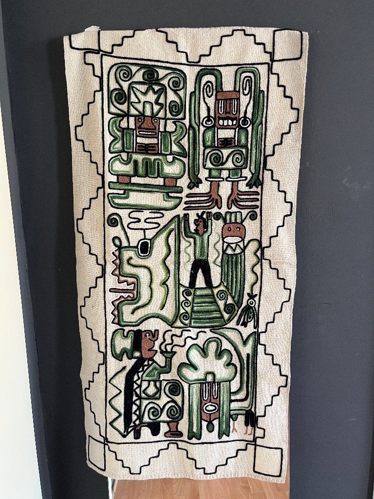 Handgemaakt Peruaans wollen wandkleed / tapijt, 100 tot 150 cm, Groen, Nieuw, Rechthoekig