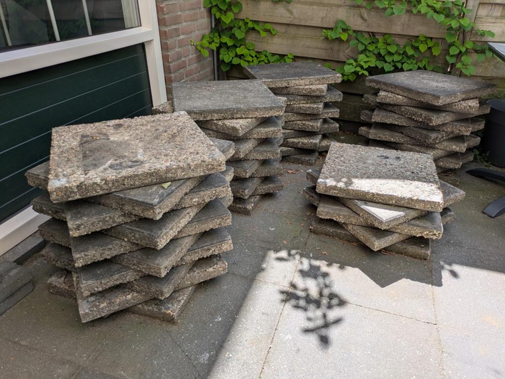 Grindtegels 50x50cm, 45stuks, Ophalen of Verzenden, Gebruikt, Beton, Terrastegels