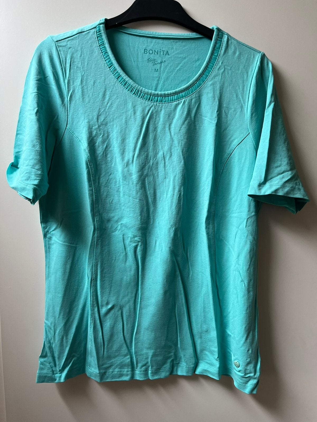 Maat M Bonita tshirt met mooie hals petrol, Maat 38/40 (M), Ophalen of Verzenden, Zo goed als nieuw, Korte mouw