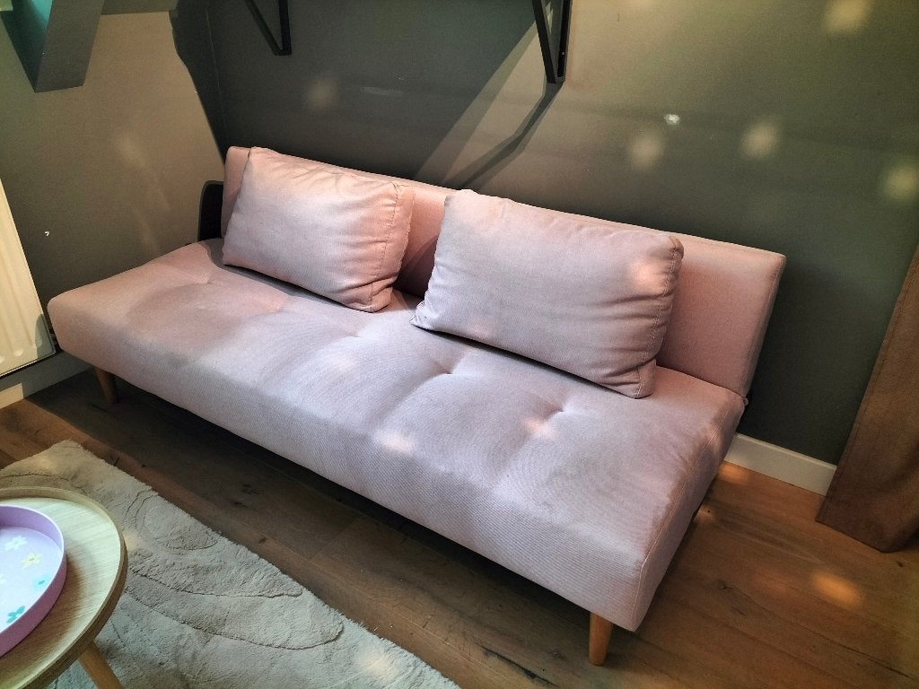 Roze slaapbank met twee kussens - Perth Leen Bakker, Ophalen, Eenpersoons, 190 cm of minder, Roze