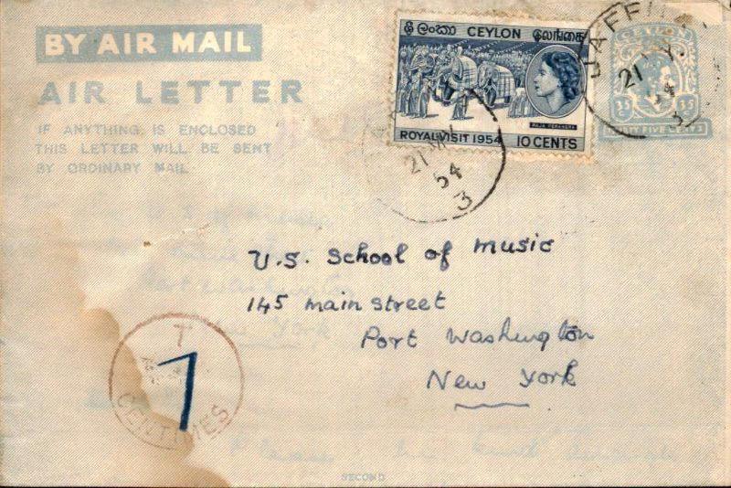 Ceylon - Aerogramme - met inhoud - 1954, Verzenden, Envelop