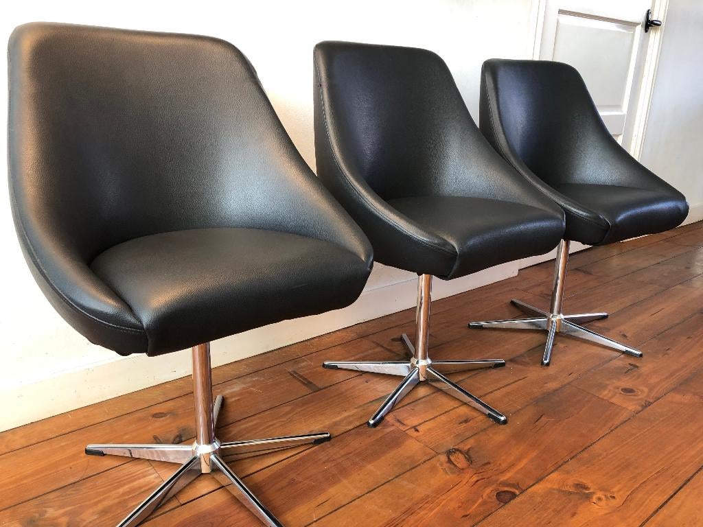 Set van 4 draaibare kuipstoelen, vintage design, Huis en Inrichting, Stoelen, Zo goed als nieuw, Vier, Zwart, Ophalen of Verzenden
