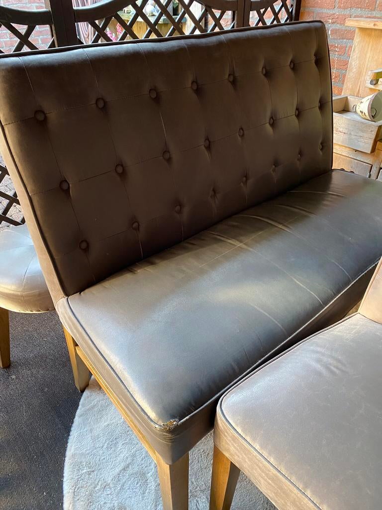 Bankje en 2stoelen met krukje, Tweepersoons, 75 tot 100 cm, Ophalen of Verzenden, Zo goed als nieuw