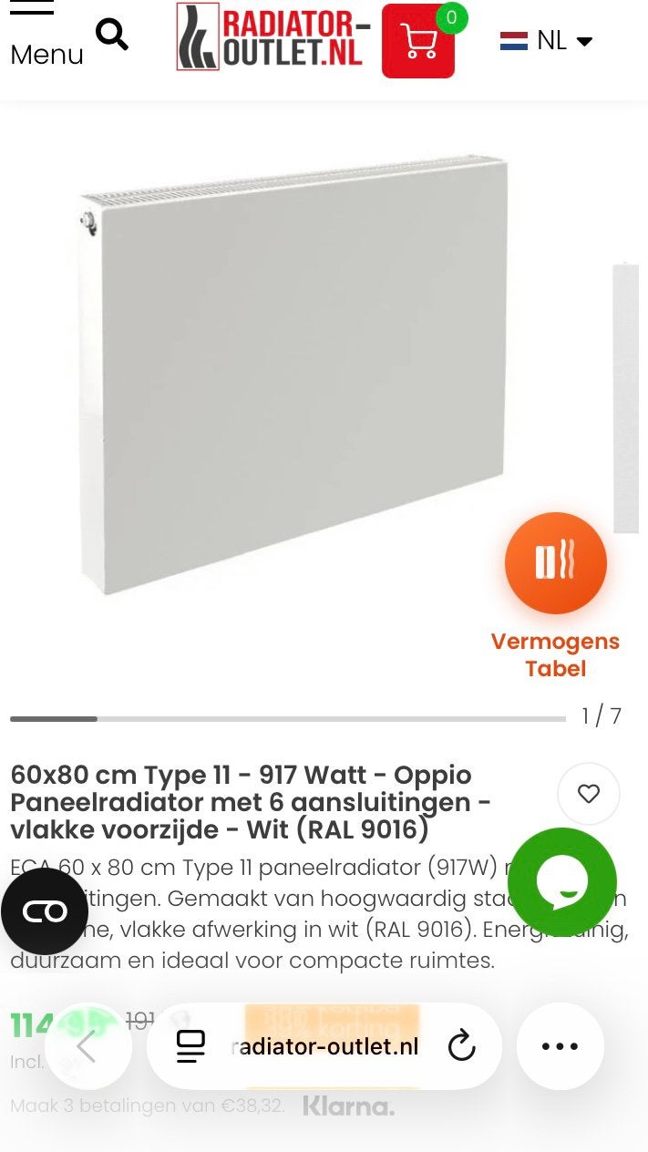 Paneelradiator 60x80 cm Type 11 - 917 Watt - Wit, Doe-het-zelf en Verbouw, Verwarming en Radiatoren, Ophalen, 30 tot 80 cm, Radiator