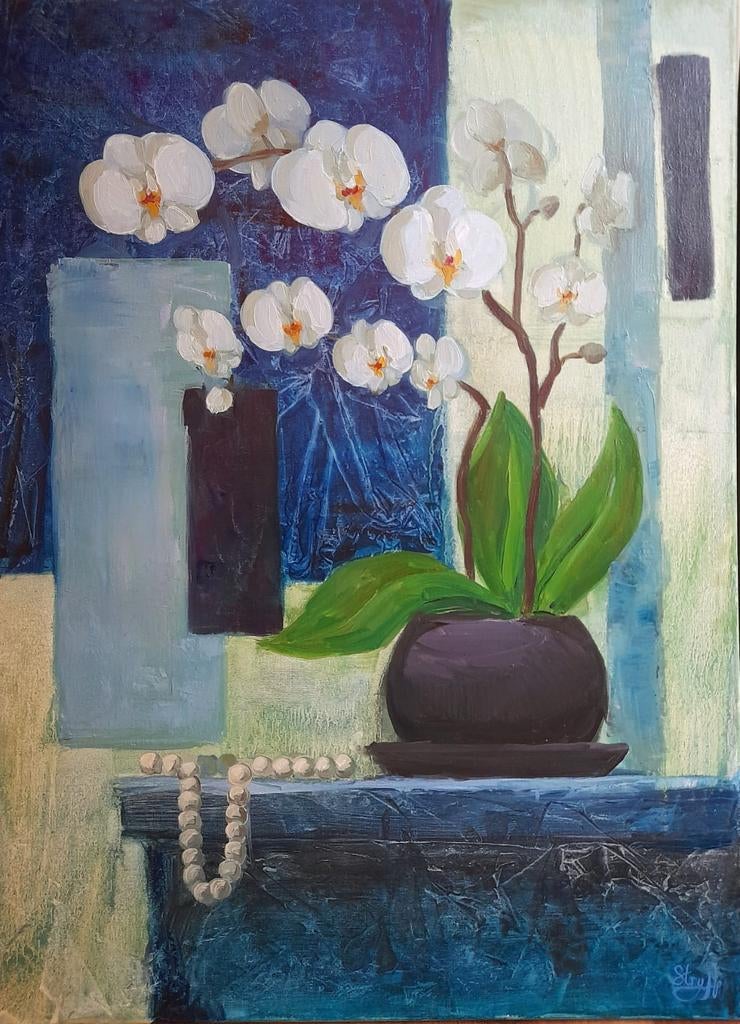 Olieverfschilderij "Orchideeën" 70х50, Antiek en Kunst, Kunst | Schilderijen | Klassiek, Ophalen