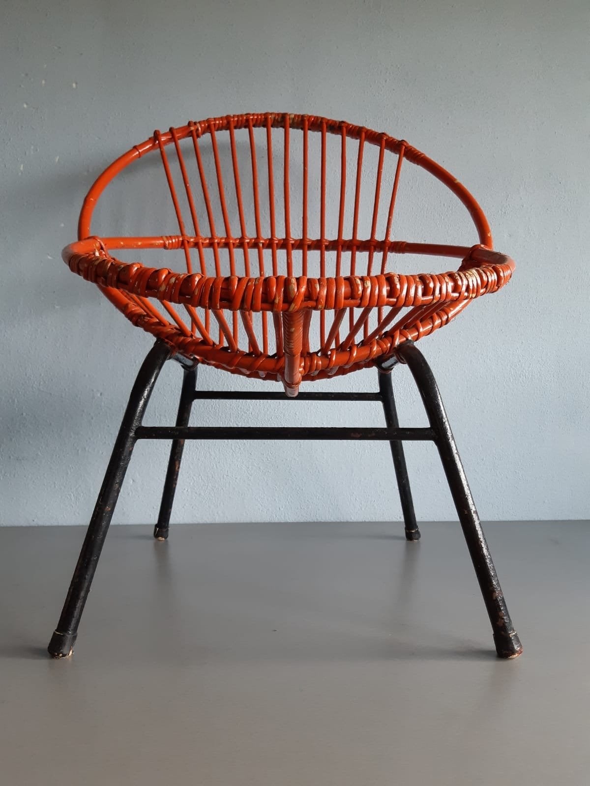 Vintage rotan Rohe kinderstoel, oranje, jaren '60, Verzamelen, Ophalen