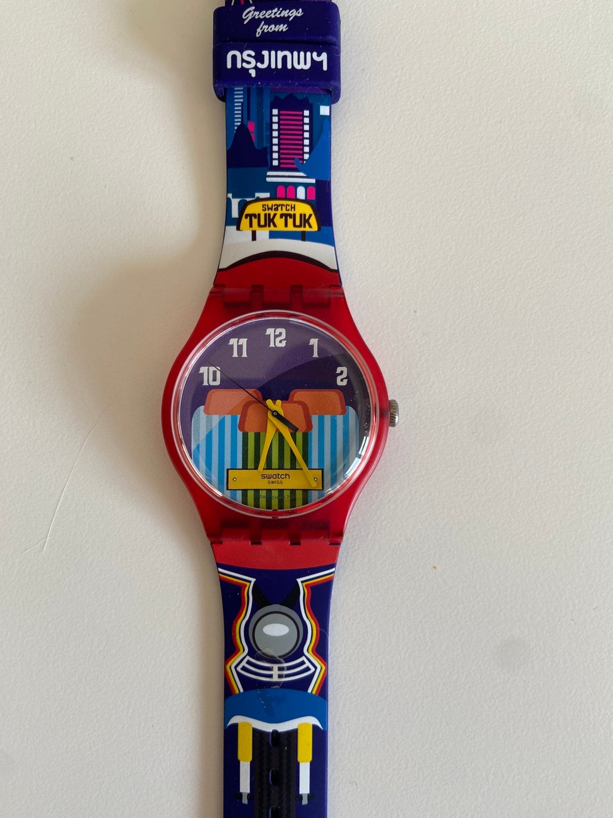 Swatch horloge, tuktuk Bangkok Thailand  nieuw in doos, Polshorloge, Swatch, Nieuw, Kunststof