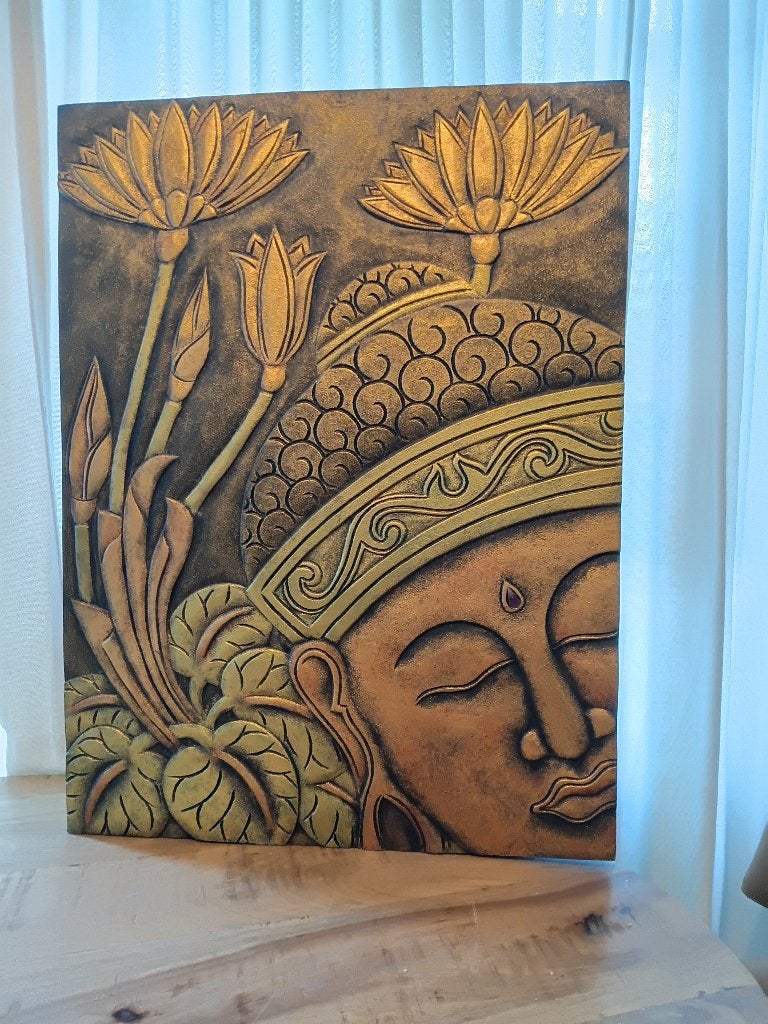 Boeddha houtsnijwerk, Oosters, Wandhanger, Ophalen of Verzenden, Handgemaakt