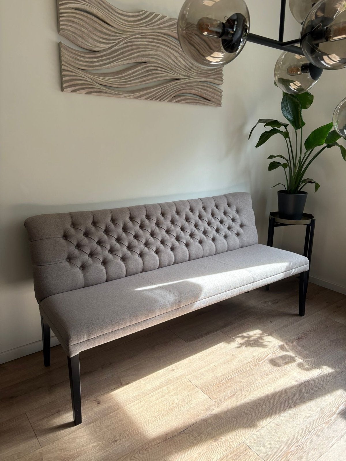 Goossens Eetkamerbank 3-persoons - 175cm, Huis en Inrichting, Stoelen, Ophalen, Gebruikt, Drie, Stof