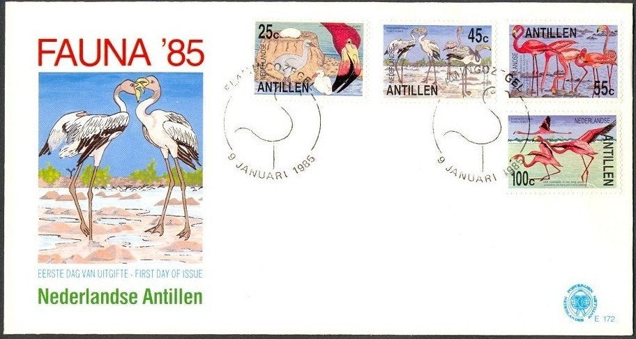Nederlandse Antillen 1985 - FDC E172 - Fauna, flamingo's, Postzegels en Munten, Ophalen of Verzenden