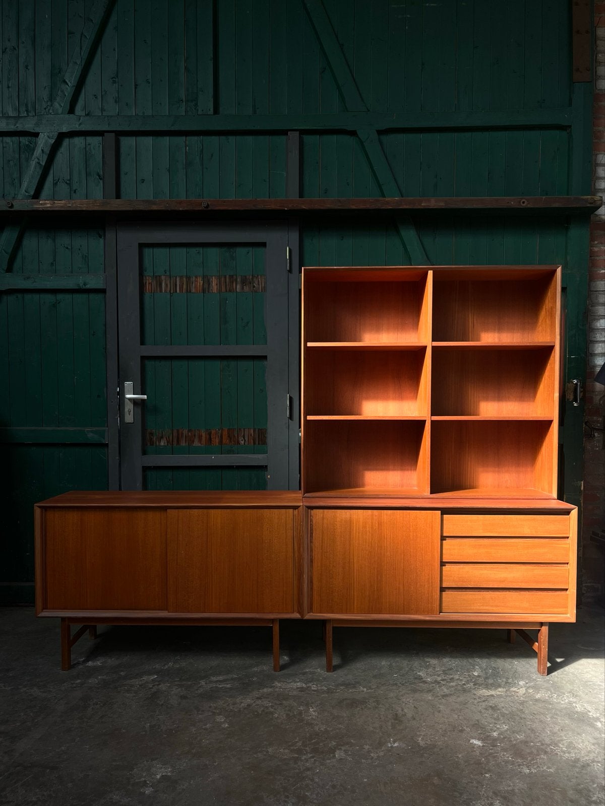 Vintage Deens Modulaire Teak Dressoir met Boekenkast, Huis en Inrichting, Kasten | Dressoirs, Ophalen, Gebruikt, 150 tot 200 cm
