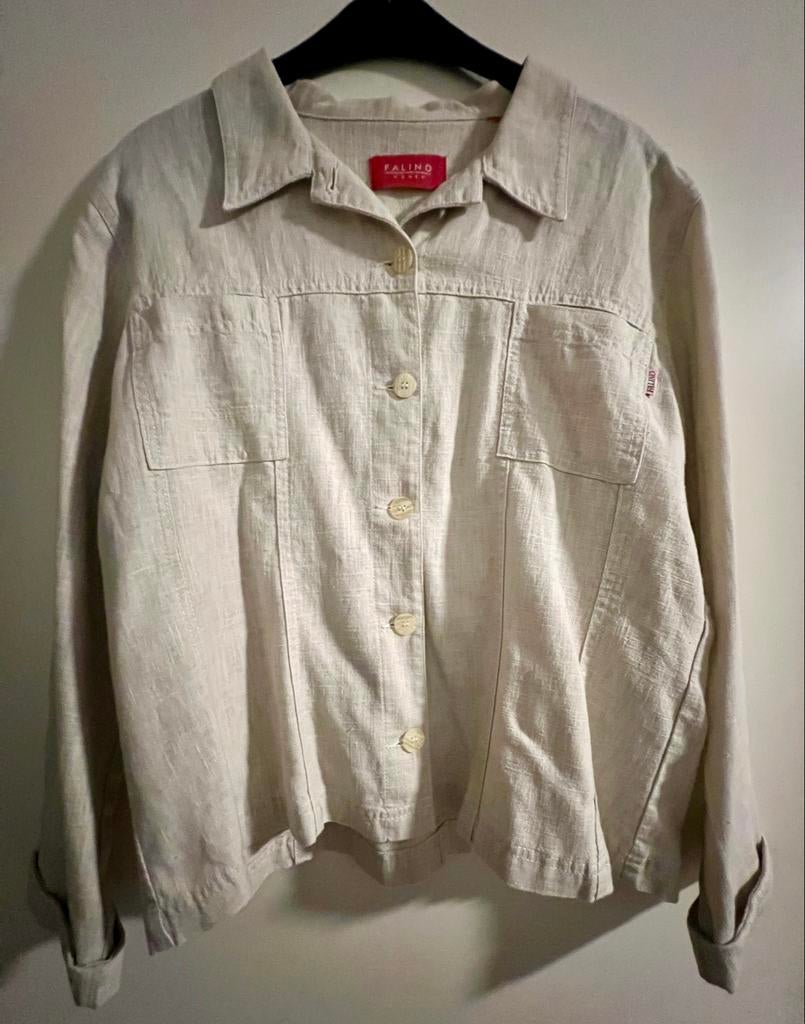 Falino - Lichtbeige linnen overhemdblouse, Ophalen of Verzenden, Gedragen, Maat 42/44 (L), Beige