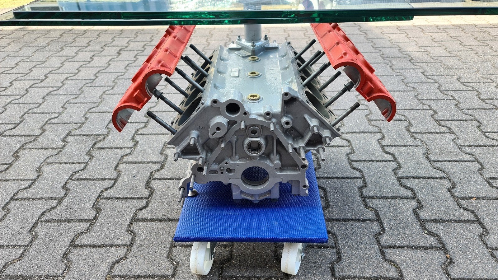 Unieke salontafel van echt Ferrari motorblok, Ophalen, 50 – 75, Gebruikt, Glas