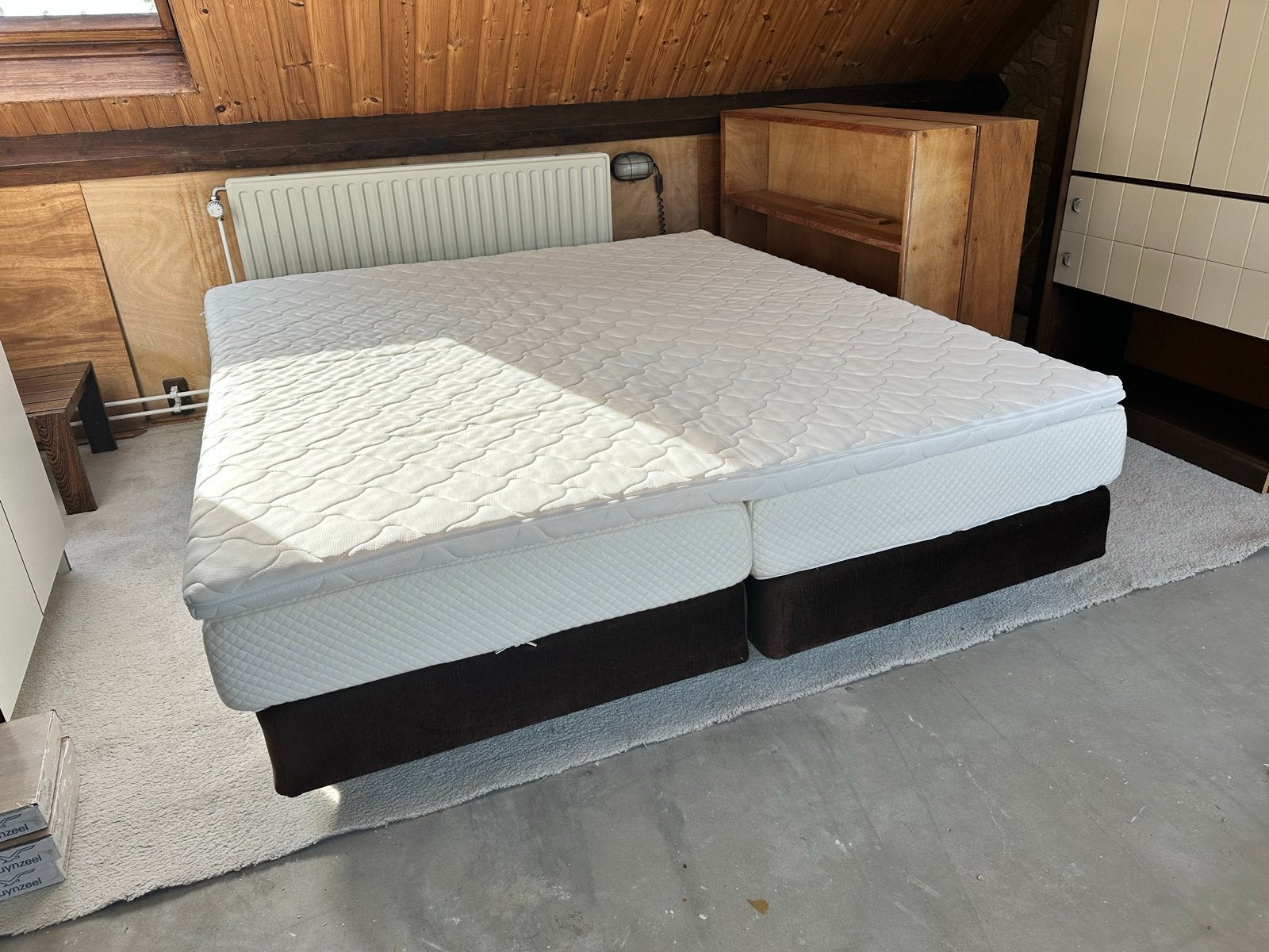 Pullman boxspring met matras en topper, Ophalen, Bruin, Tweepersoons, Zo goed als nieuw