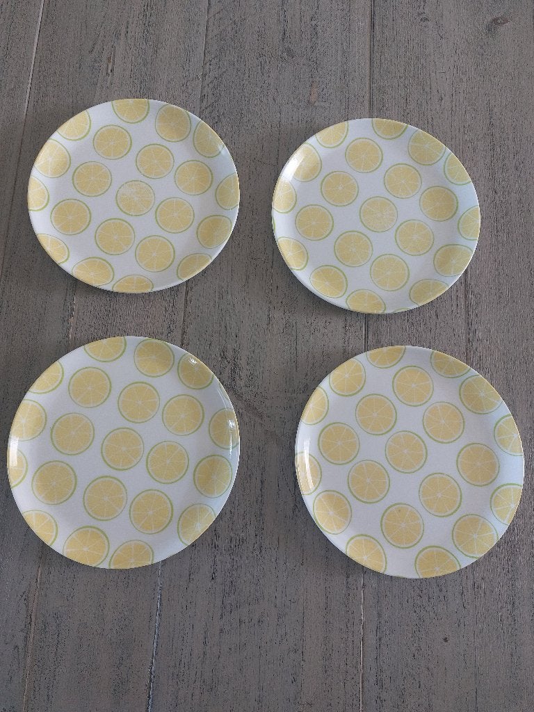 4 Borden melamine citroen diameter 18 cm, Ophalen of Verzenden, Zo goed als nieuw