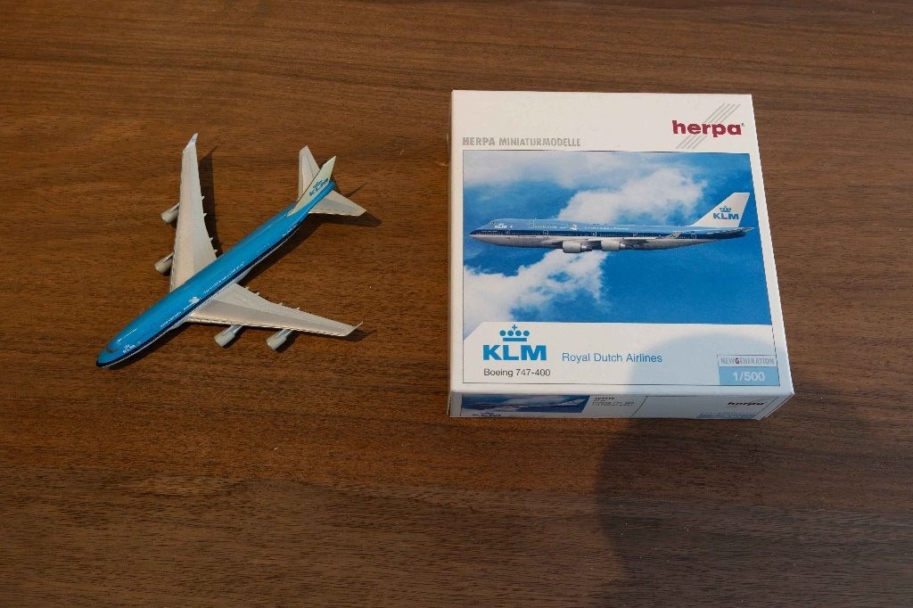 KLM Boeing 747-400 schaal 1:500 van Herpa., Overige merken, 1:200 of kleiner, Ophalen of Verzenden, Zo goed als nieuw