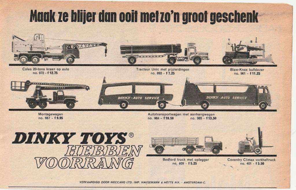 retro reclame 1961 Dinky Toys speelgoed autotransportwagen, Verzenden, Overige typen