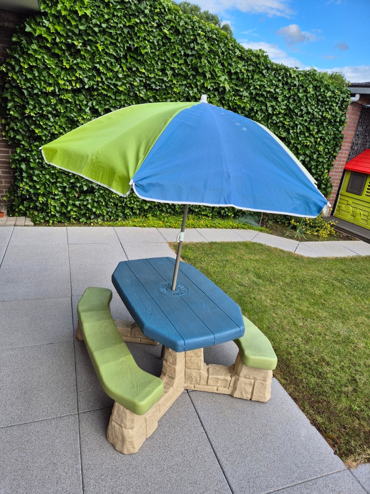 Step2 Picknicktafel voor 6 kinderen met parasol, Ophalen, Rechthoekig, Hout