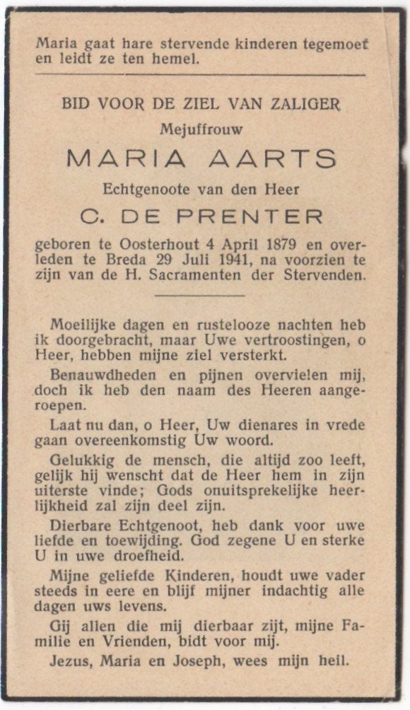 Maria Aarts 1879 Oosterhout + 1941 Breda, 62 jaar oud, Ophalen of Verzenden